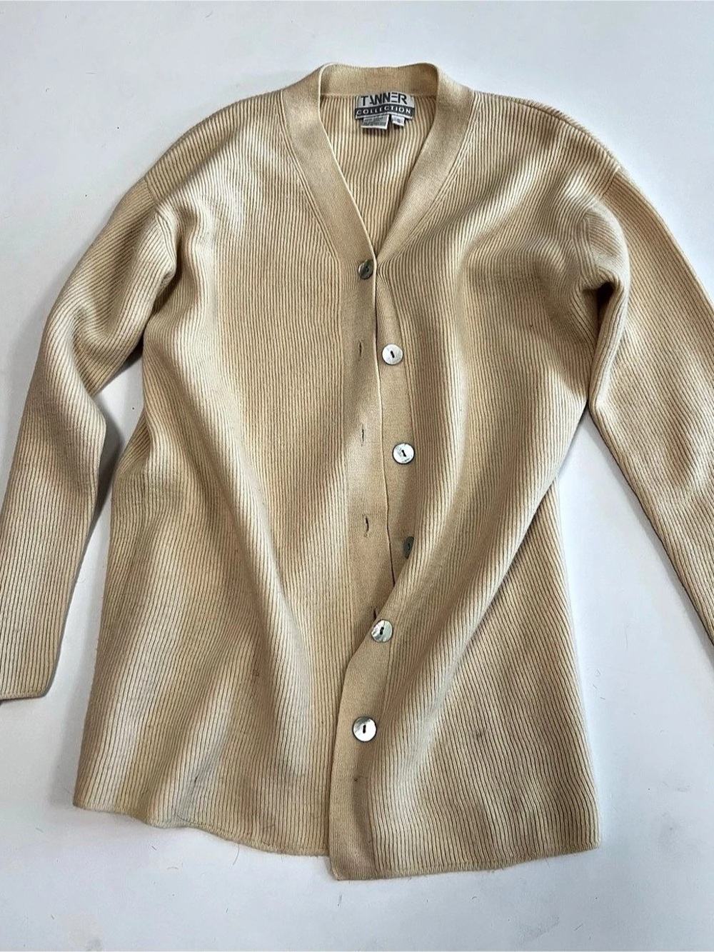 Tanner Collection Merino Wool Cardigan in Beige Size Small